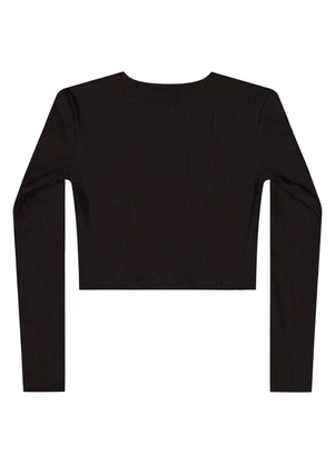 Gloss - Blusa Cropped Juvenil em Ribana Preto - GLOSS