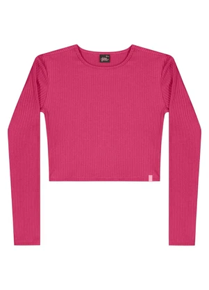 Gloss - Blusa Cropped Juvenil em Ribana Rosa - GLOSS