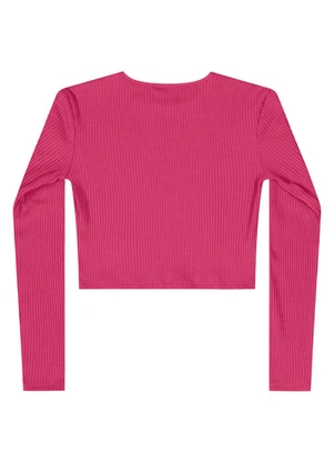 Gloss - Blusa Cropped Juvenil em Ribana Rosa - GLOSS