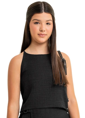 Gloss - Blusa Cropped Juvenil em Tecido Preto - GLOSS