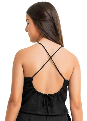 Gloss - Blusa Cropped Juvenil em Tecido Preto - GLOSS