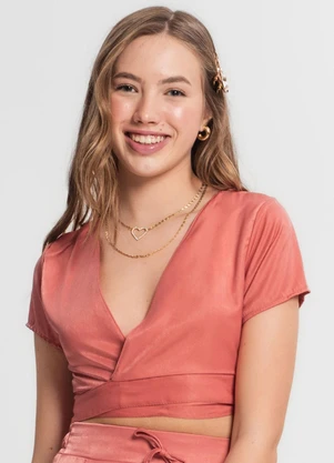 Minty - Blusa Cropped Juvenil em Viscopoly Laranja - MINTY