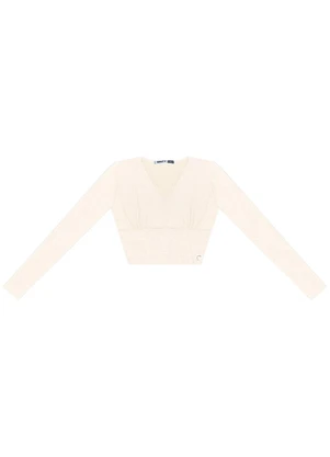 Minty - Blusa Cropped Juvenil Manga Longa Bege - MINTY