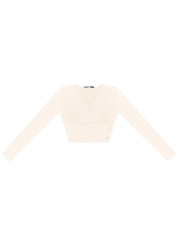Minty - Blusa Cropped Juvenil Manga Longa Bege