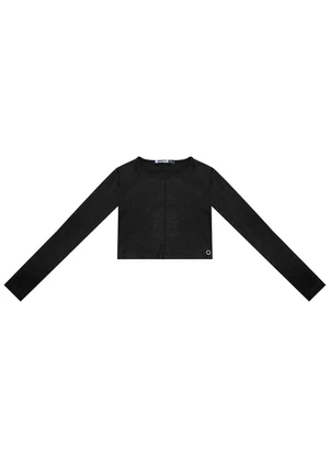 Minty - Blusa Cropped Juvenil Manga Longa Preto - MINTY