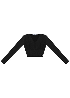 Minty - Blusa Cropped Juvenil Manga Longa Preto - MINTY