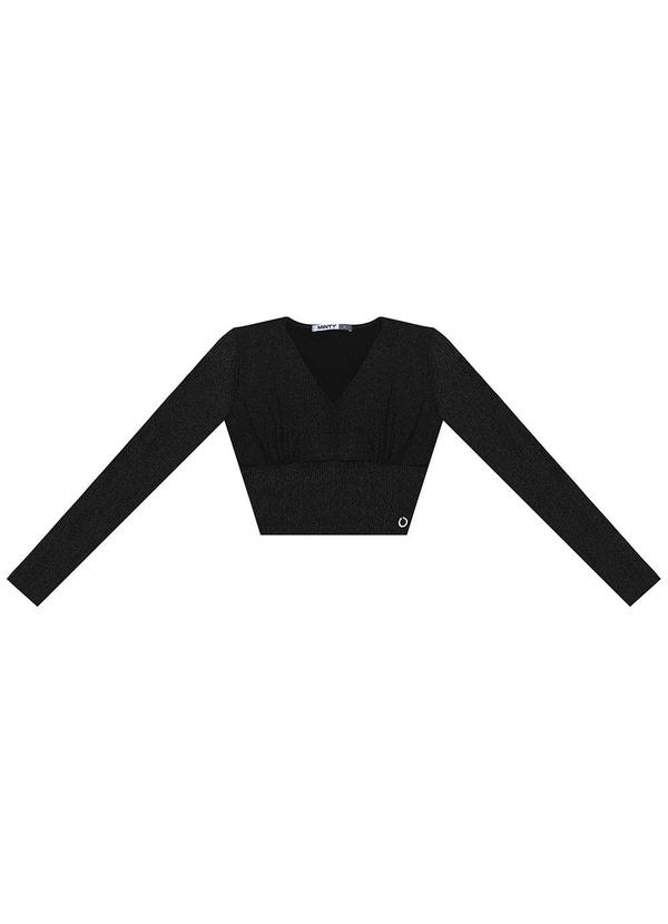 Minty - Blusa Cropped Juvenil Manga Longa Preto