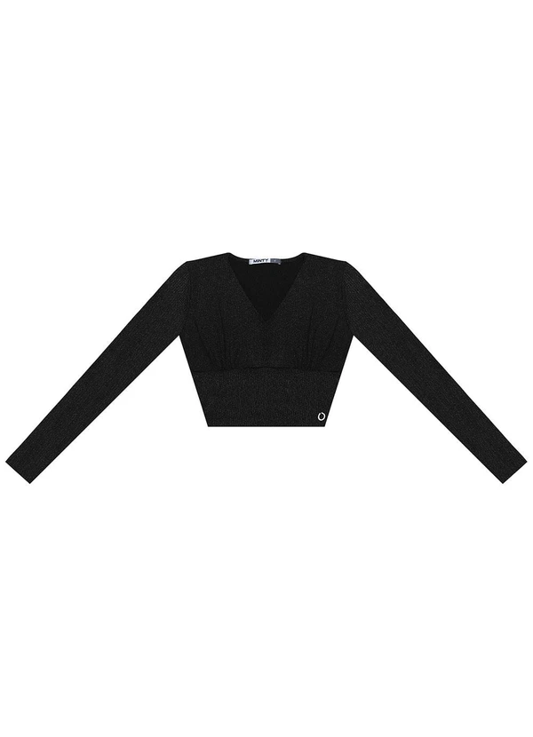 Minty - Blusa Cropped Juvenil Manga Longa Preto