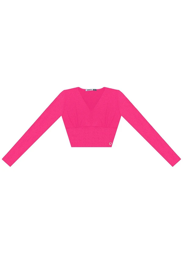 Minty - Blusa Cropped Juvenil Manga Longa Rosa
