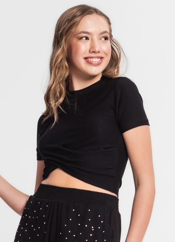 Minty - Blusa Cropped Juvenil Transpassada Preto
