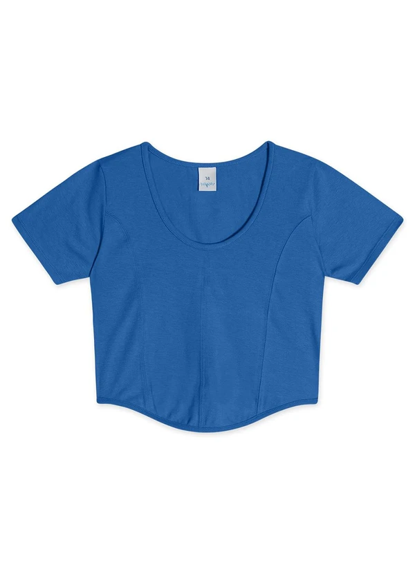 Hapier - Blusa Cropped Manga Curta Juvenil Feminina Azul