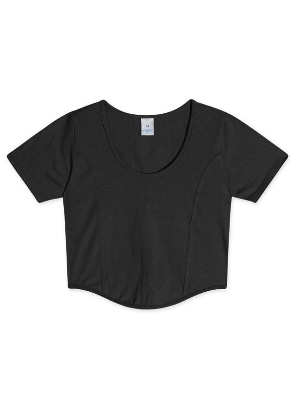 Hapier - Blusa Cropped Manga Curta Juvenil Feminina Preto