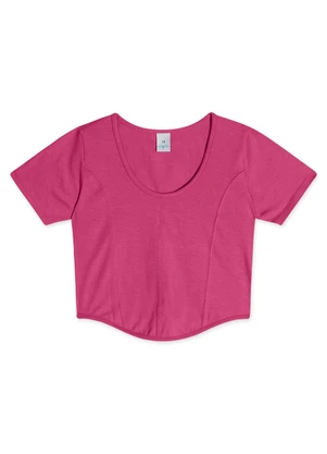 Hapier - Blusa Cropped Manga Curta Juvenil Feminina Rosa - HAPIER