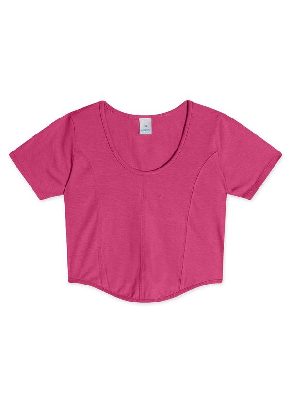 Hapier - Blusa Cropped Manga Curta Juvenil Feminina Rosa