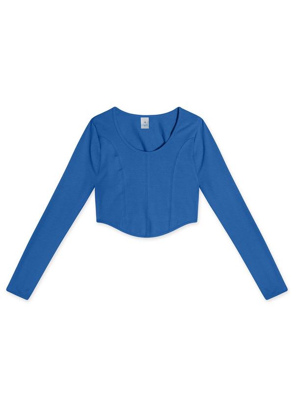 Hapier - Blusa Cropped Manga Longa Juvenil Feminina Azul