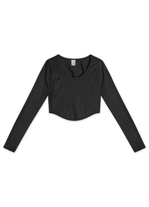 Hapier - Blusa Cropped Manga Longa Juvenil Feminina Preto - HAPIER