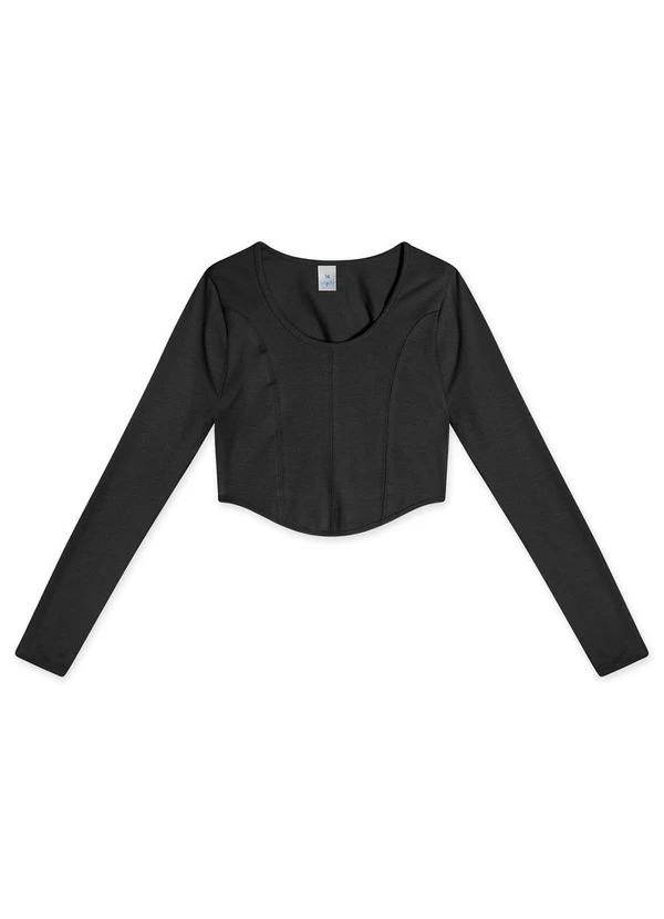 Hapier - Blusa Cropped Manga Longa Juvenil Feminina Preto