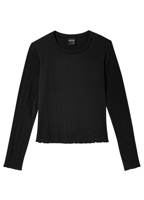 Amora - Blusa Cropped Teen em Ribana Preto