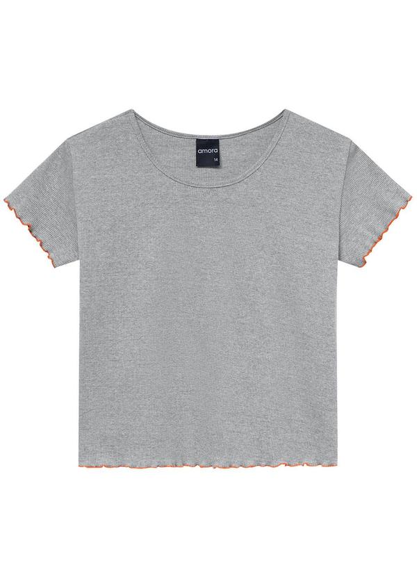 Amora - Blusa Cropped Teen Feminina Canelada Cinza
