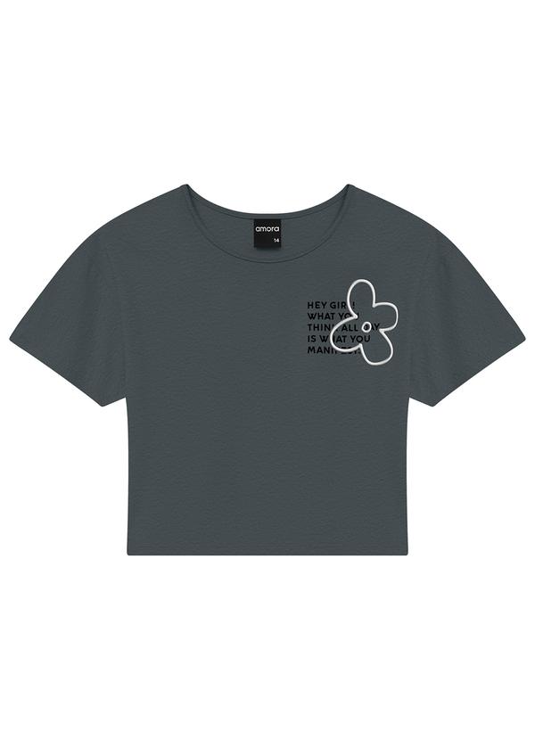 Amora - Blusa Cropped Teen Menina Cinza