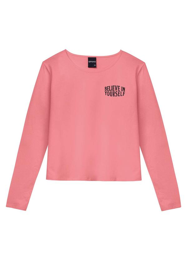 Amora - Blusa Cropped Teen Menina Meia Malha Rosa