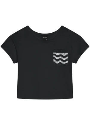 Amora - Blusa Cropped Teen Menina Preto - AMORA