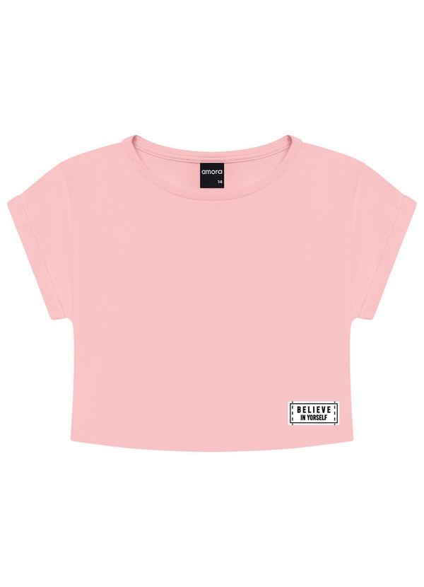 Amora - Blusa Cropped Teen Menina Rosa