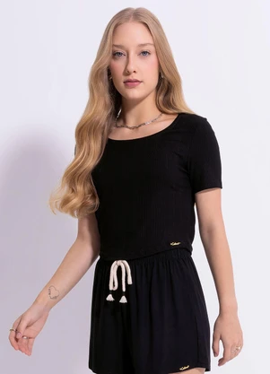 Cativa Teen - Blusa em Canelado Preto - CATIVA TEEN