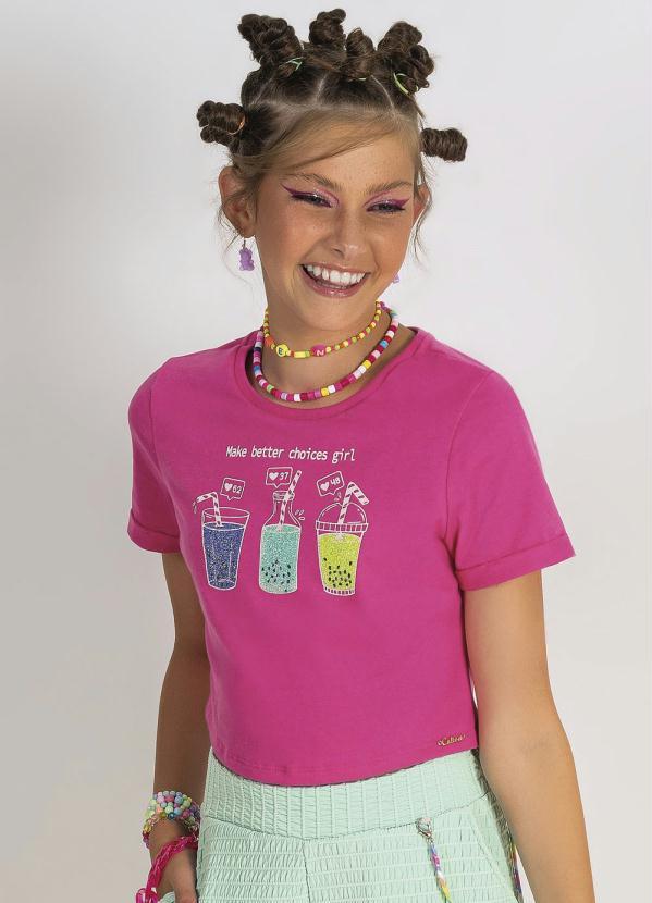 Cativa Teen - Blusa em Meia Malha com Estampa Rosa 1