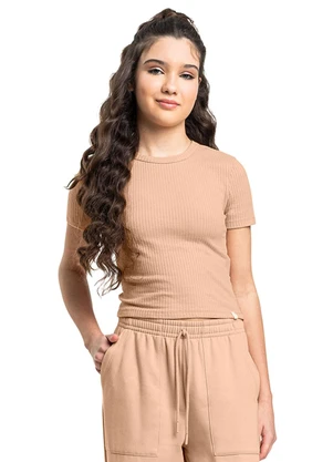 Gloss - Blusa em Ribana Canelada Juvenil Marrom - GLOSS