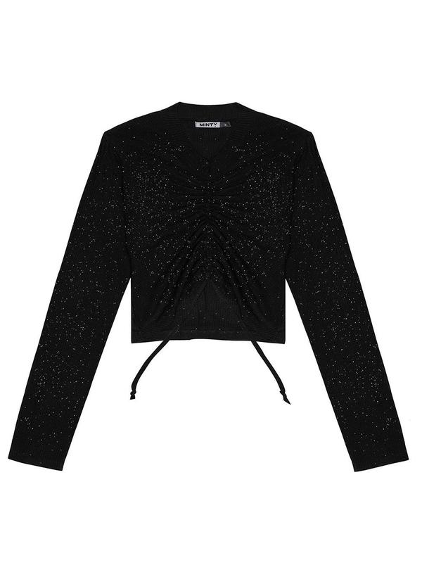 Minty - Blusa Feminina Manga Longa Ribana Canelada Preto 4