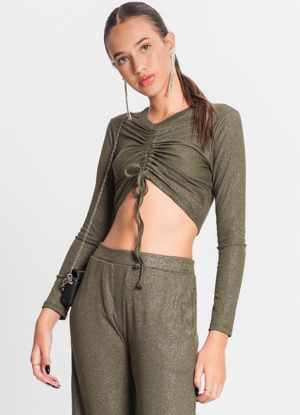 Minty - Blusa Feminina Manga Longa Ribana Canelada Verde