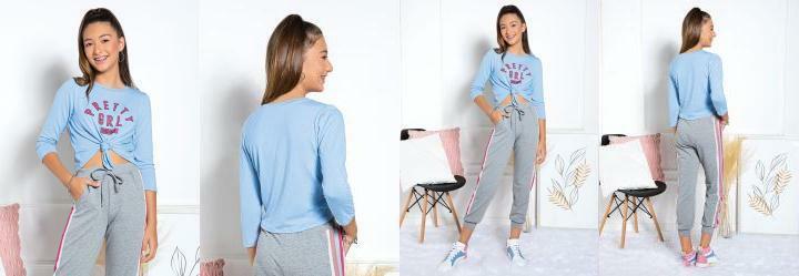 Blusa Juvenil Azul com Amarrao Frontal