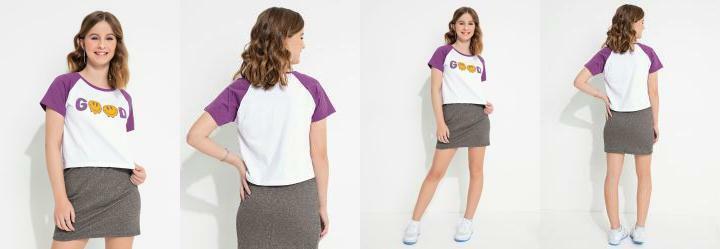 Blusa Juvenil Branca Raglan