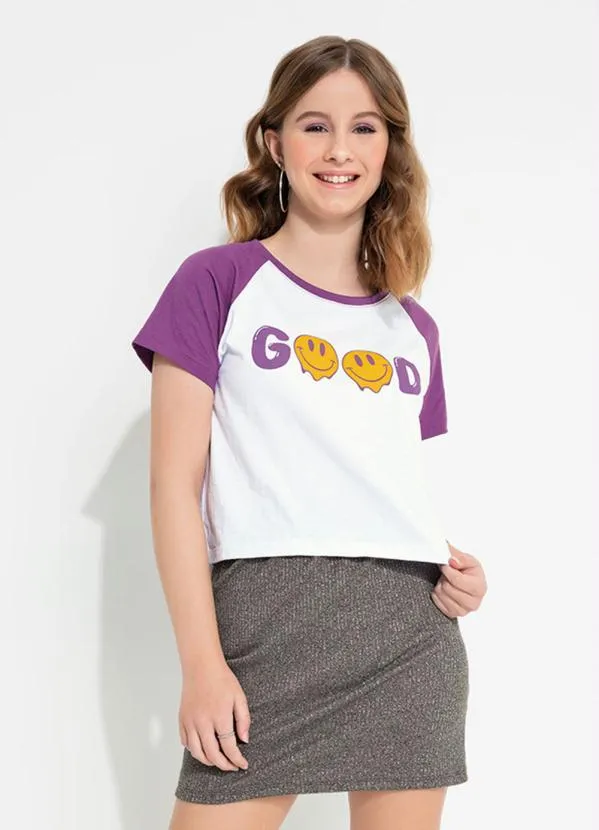 Moda Pop - Blusa Juvenil Branca Raglan