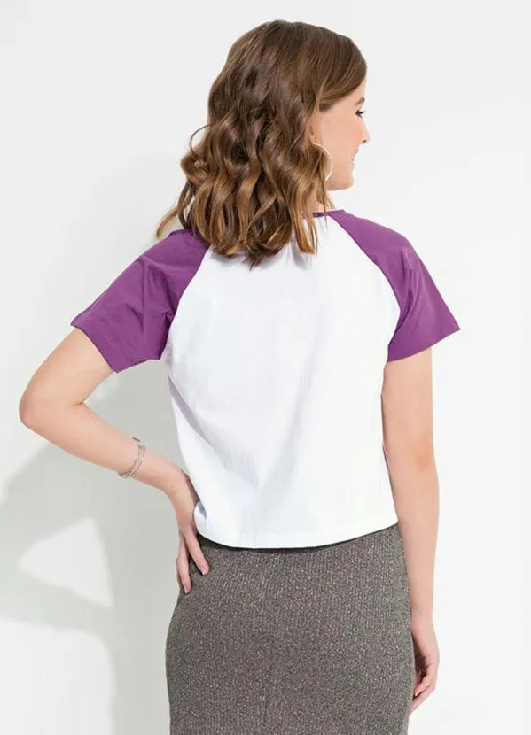 Moda Pop - Blusa Juvenil Branca Raglan 2