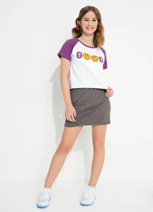 Moda Pop - Blusa Juvenil Branca Raglan 3