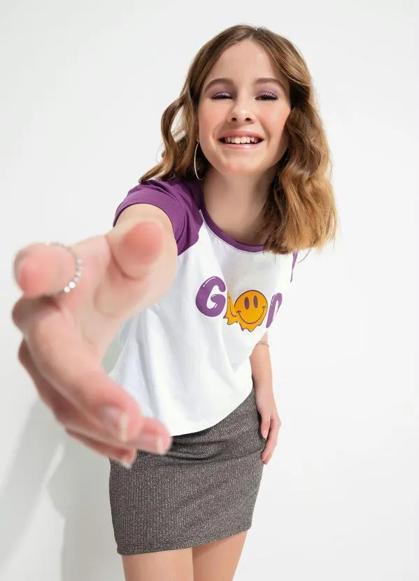 Moda Pop - Blusa Juvenil Branca Raglan 5
