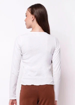 Torra - Blusa Juvenil Canelada Manga Longa Frufru Branca - TORRA