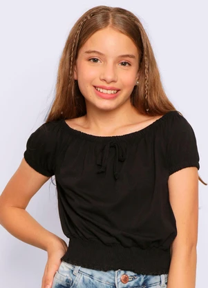 Torra - Blusa Juvenil Ciganinha com Elástico Preta - TORRA