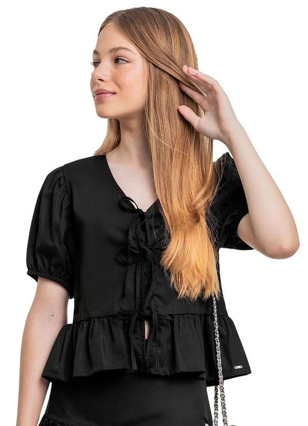 Gloss - Blusa Juvenil com Laços Preto