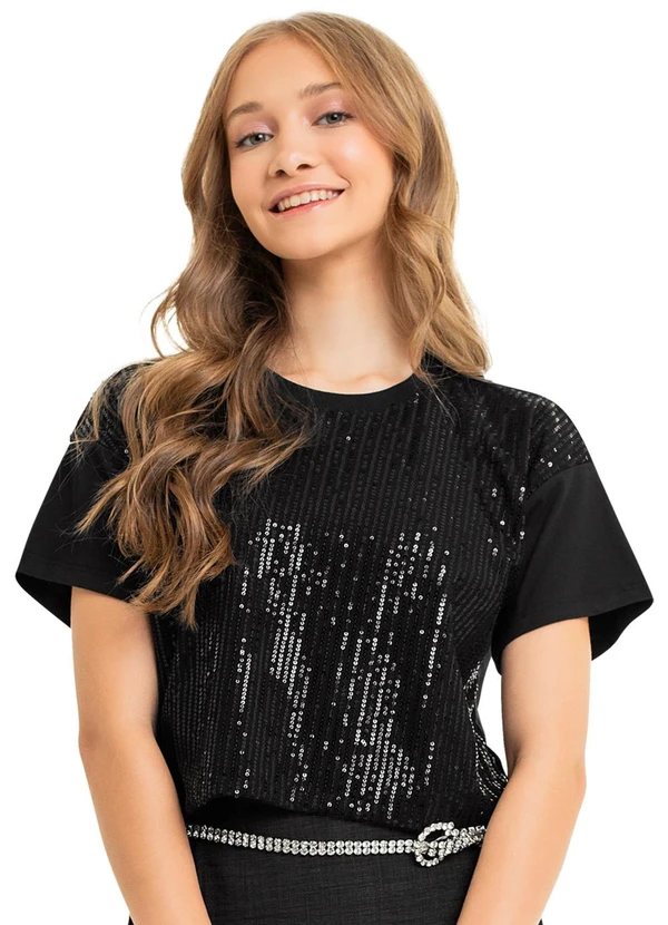 Gloss - Blusa Juvenil com Paetê para Menina Preto
