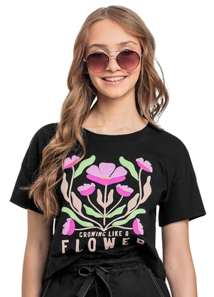 Gloss - Blusa Juvenil com Puff Preto - GLOSS