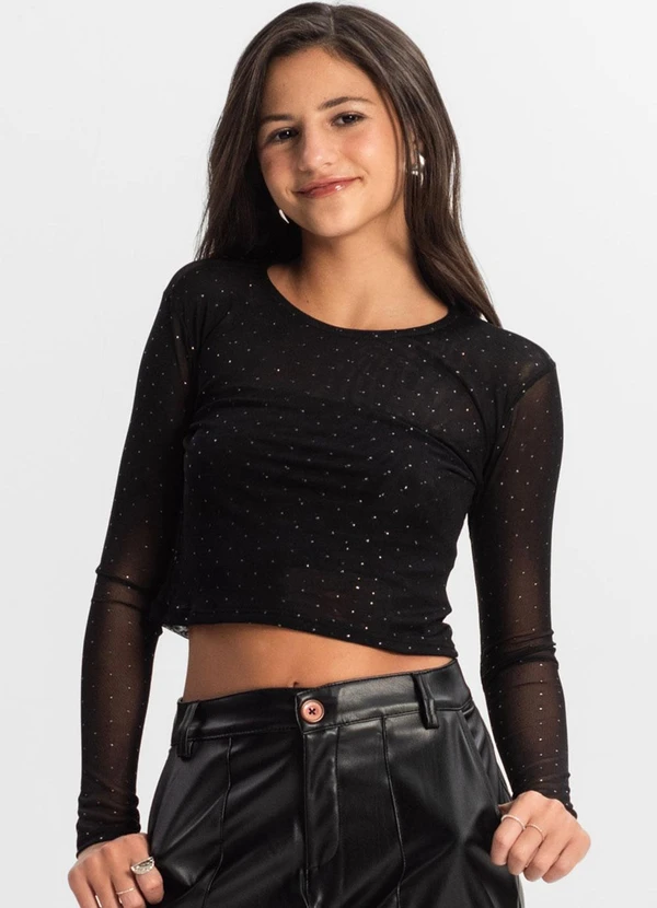 Minty - Blusa Juvenil com Sobreposição Preto