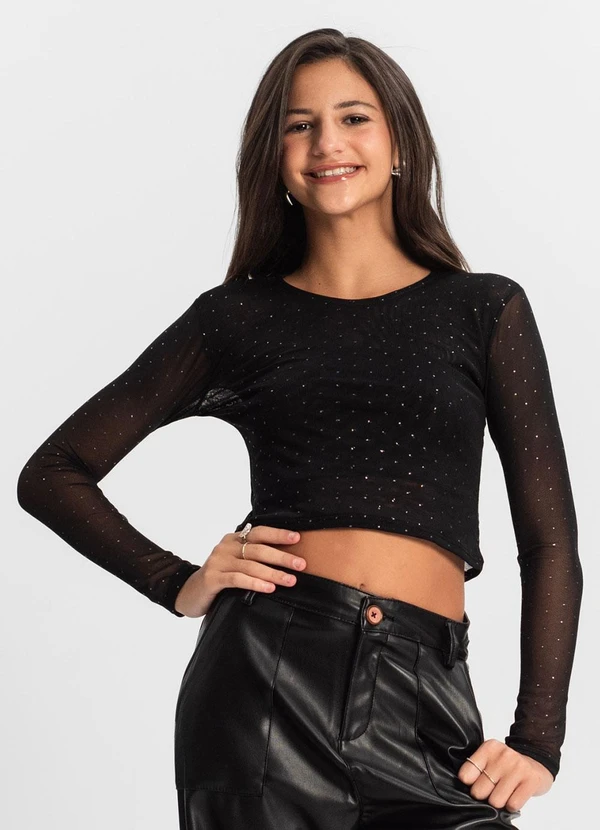 Minty - Blusa Juvenil com Sobreposição Preto 4