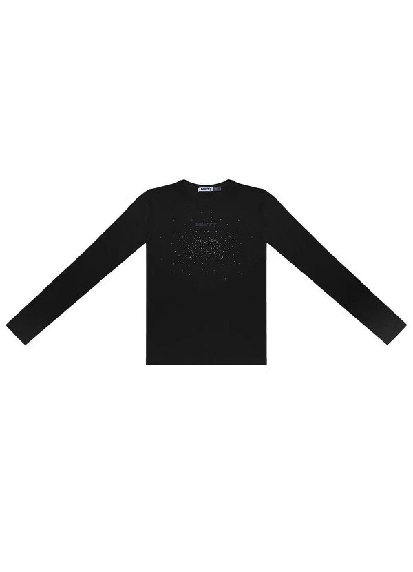 Minty - Blusa Juvenil com Strass Manga Longa Preto
