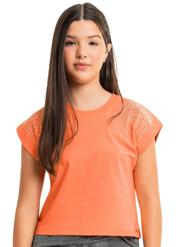 Gloss - Blusa Juvenil com Strass para Menina Laranja
