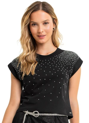 Gloss - Blusa Juvenil com Strass para Menina Preto - GLOSS
