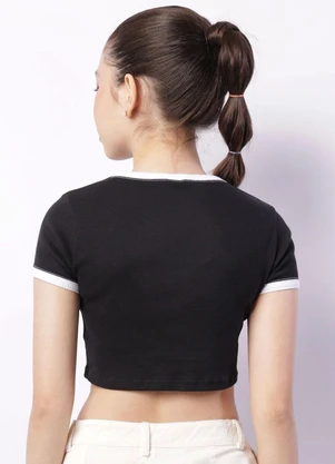 Torra - Blusa Juvenil Cropped Canelada Preta - TORRA