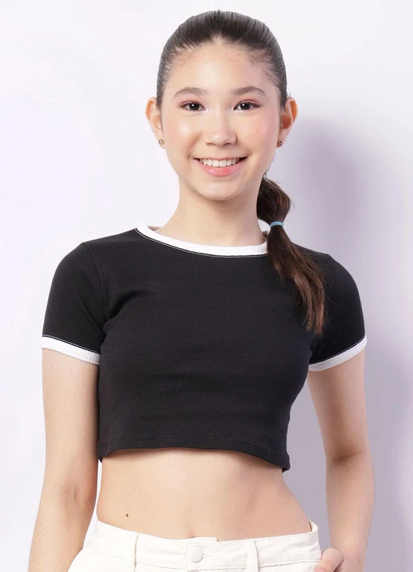 Torra - Blusa Juvenil Cropped Canelada Preta